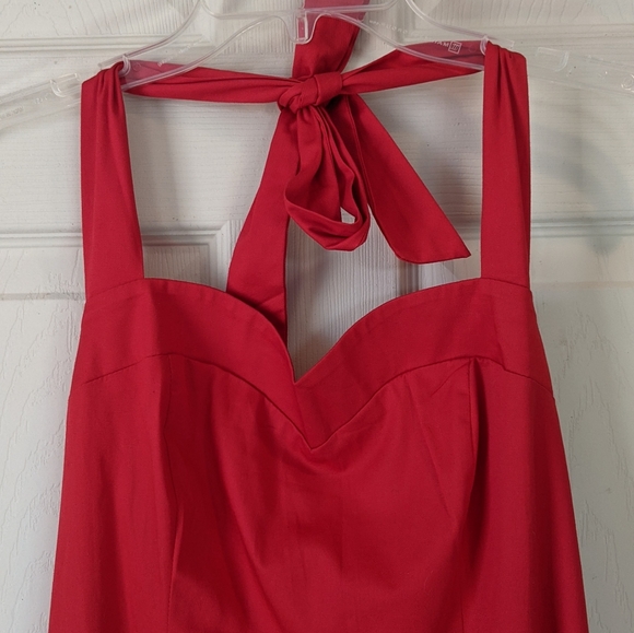 Red halter, dress lace up back, ties at waist - Picture 6 of 6